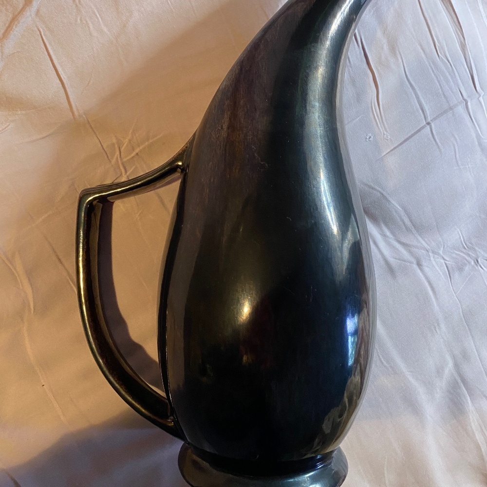 Redwing Pitcher ceramic 40's VTG MCM dark bronze glaze stretched spout shapely